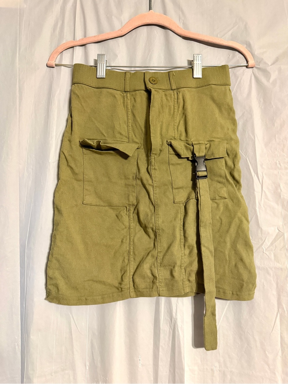 Rainbow Women’s L Olive Green Utility Cargo Shorts Y2K Buckle Strap Pockets